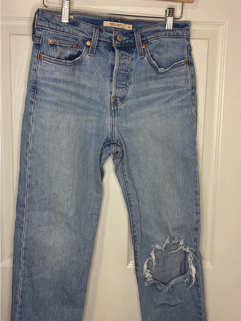 Levi's Light Blue Slim Straight Jeans with Distressed Knee